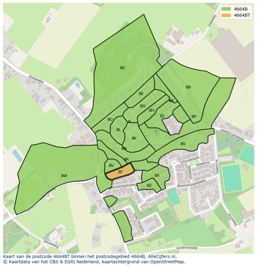 Afbeelding van het postcodegebied 4664 BT op de kaart.