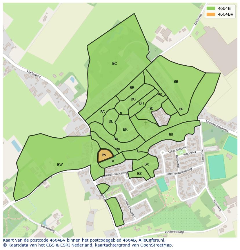Afbeelding van het postcodegebied 4664 BV op de kaart.