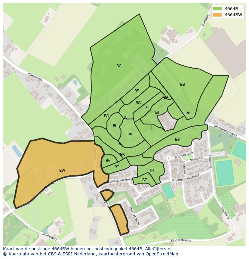 Afbeelding van het postcodegebied 4664 BW op de kaart.