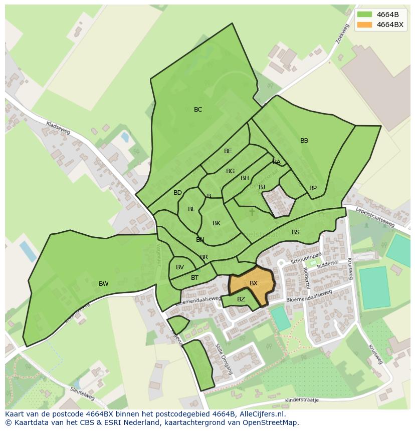 Afbeelding van het postcodegebied 4664 BX op de kaart.