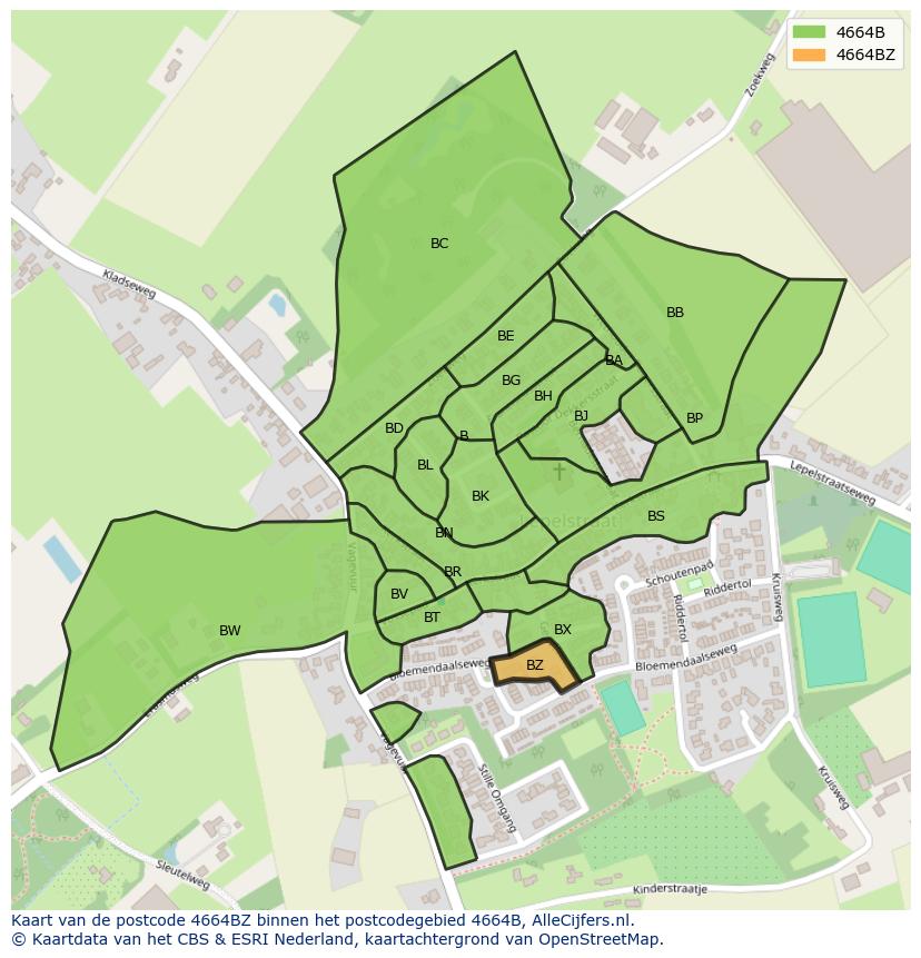 Afbeelding van het postcodegebied 4664 BZ op de kaart.