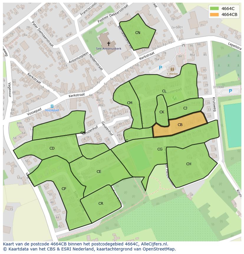 Afbeelding van het postcodegebied 4664 CB op de kaart.