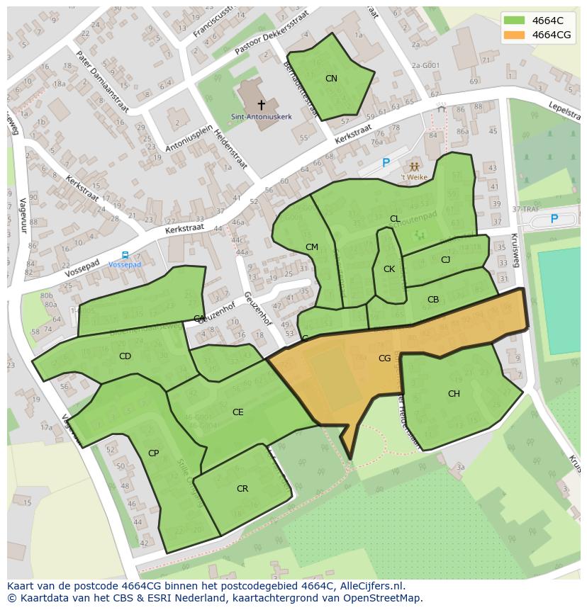 Afbeelding van het postcodegebied 4664 CG op de kaart.