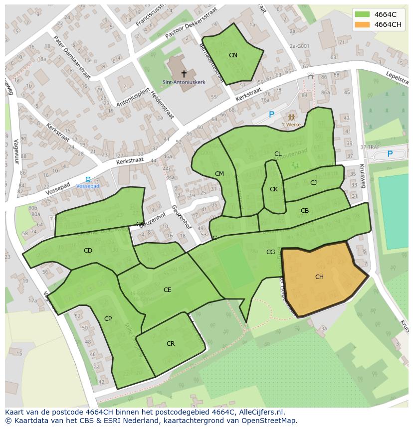 Afbeelding van het postcodegebied 4664 CH op de kaart.