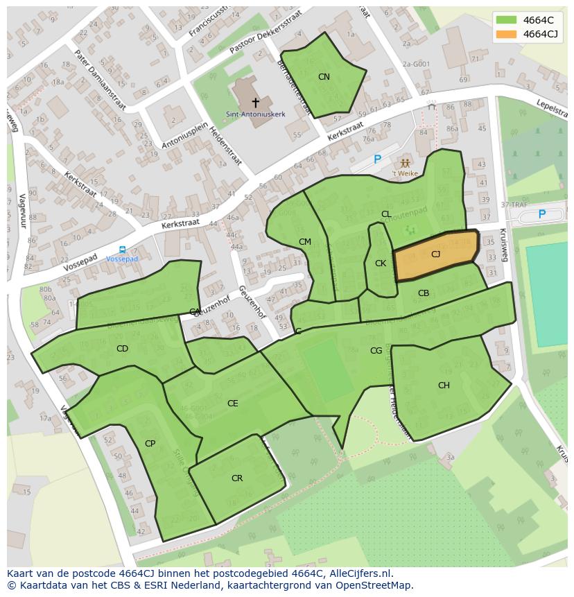Afbeelding van het postcodegebied 4664 CJ op de kaart.