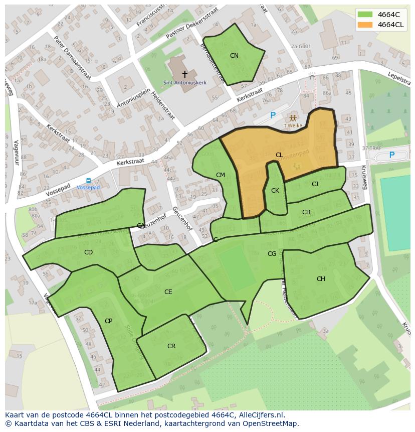 Afbeelding van het postcodegebied 4664 CL op de kaart.