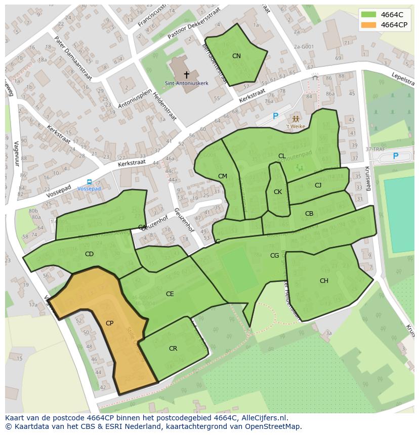 Afbeelding van het postcodegebied 4664 CP op de kaart.