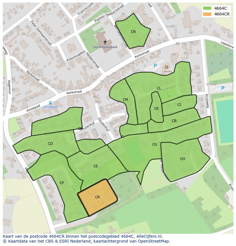 Afbeelding van het postcodegebied 4664 CR op de kaart.