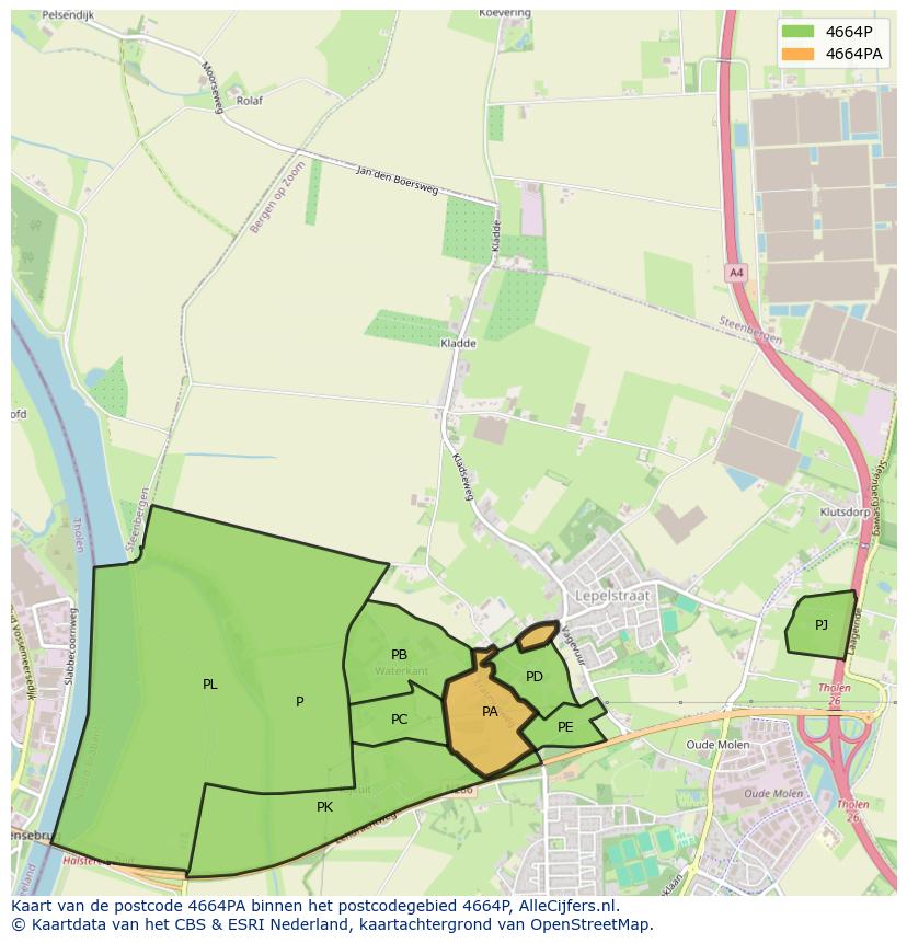 Afbeelding van het postcodegebied 4664 PA op de kaart.