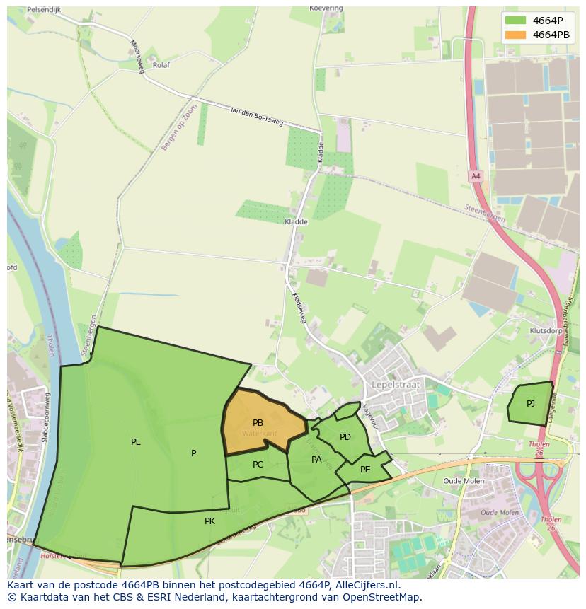 Afbeelding van het postcodegebied 4664 PB op de kaart.