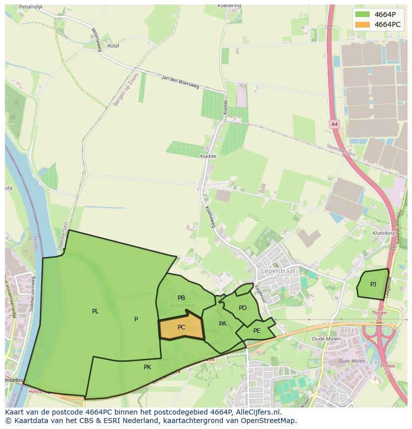 Afbeelding van het postcodegebied 4664 PC op de kaart.