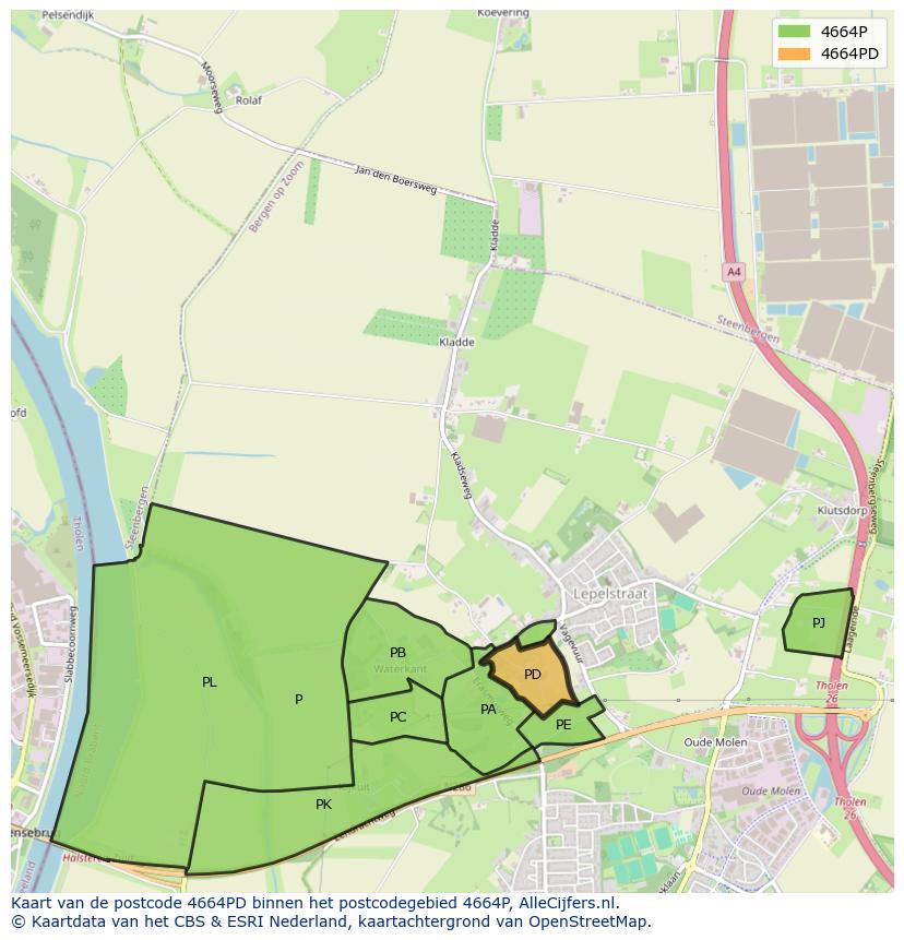 Afbeelding van het postcodegebied 4664 PD op de kaart.