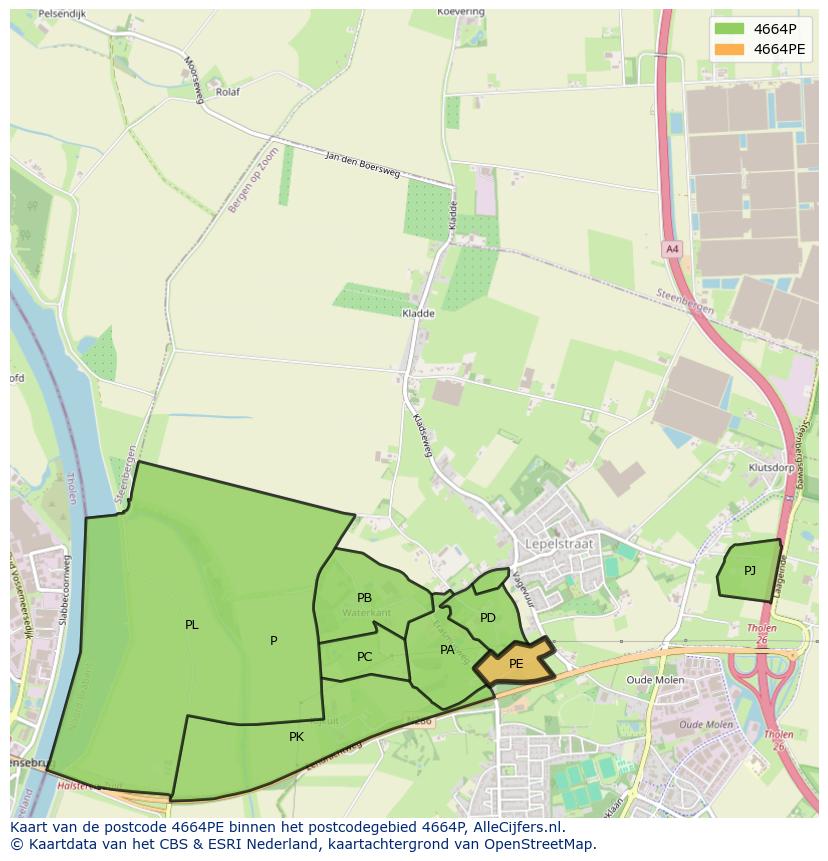 Afbeelding van het postcodegebied 4664 PE op de kaart.