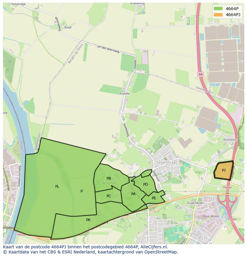 Afbeelding van het postcodegebied 4664 PJ op de kaart.