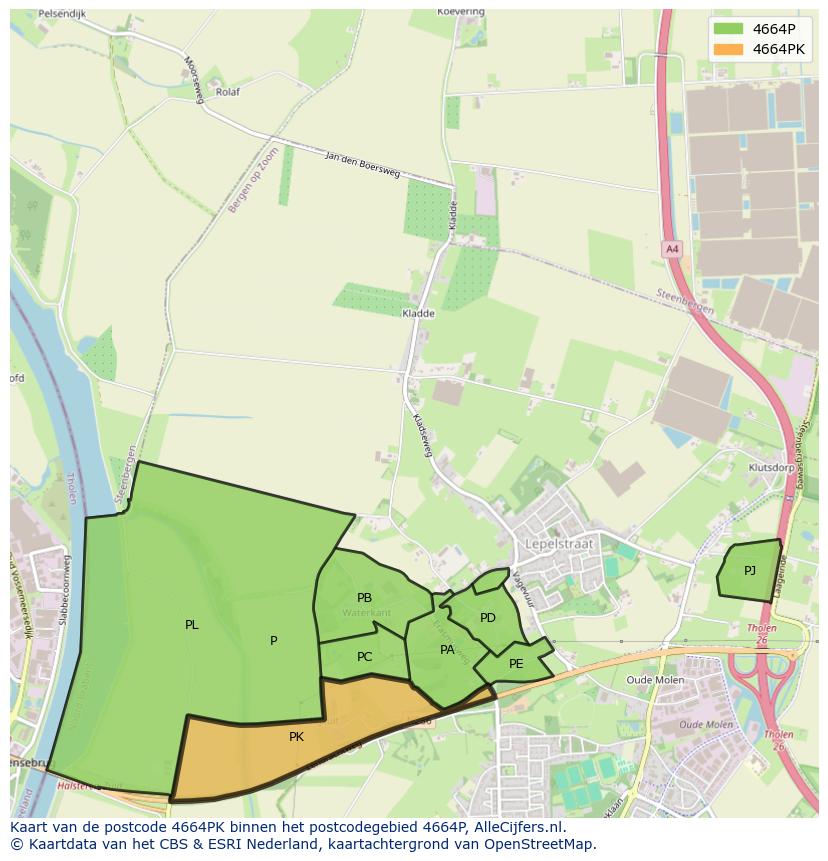 Afbeelding van het postcodegebied 4664 PK op de kaart.