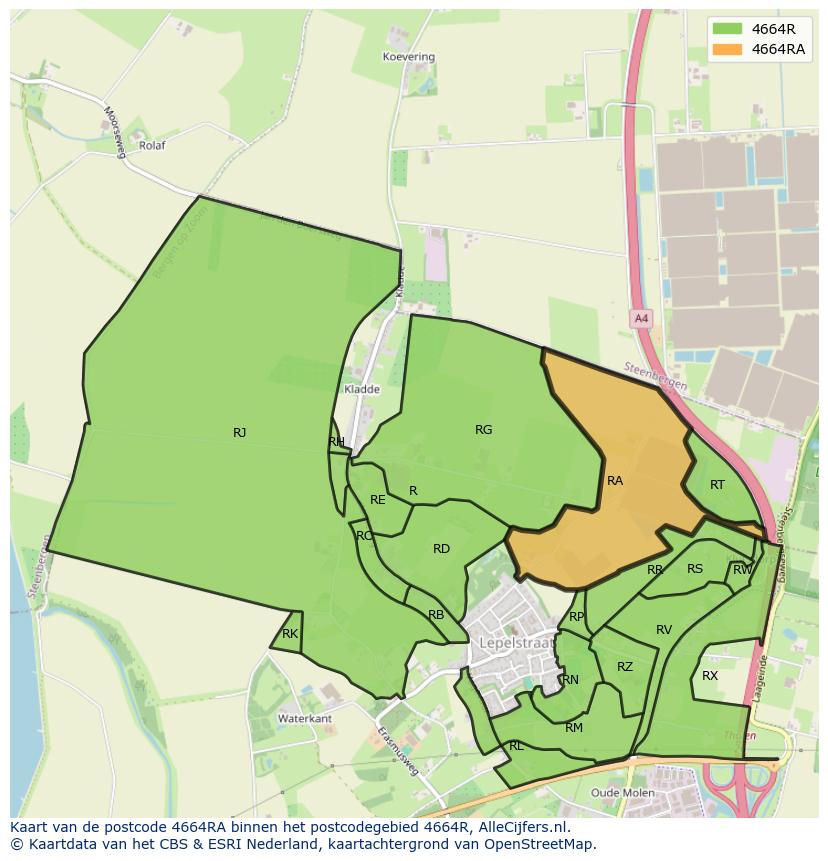 Afbeelding van het postcodegebied 4664 RA op de kaart.