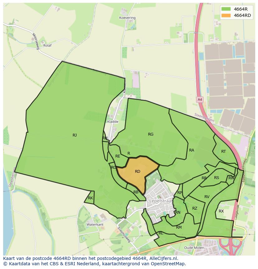 Afbeelding van het postcodegebied 4664 RD op de kaart.