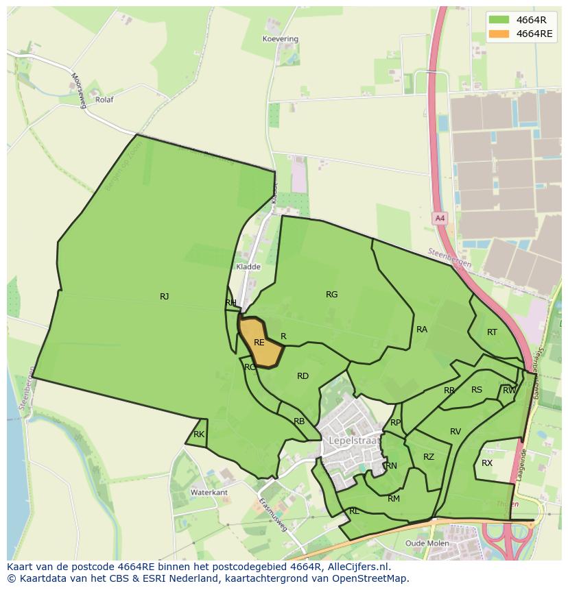 Afbeelding van het postcodegebied 4664 RE op de kaart.
