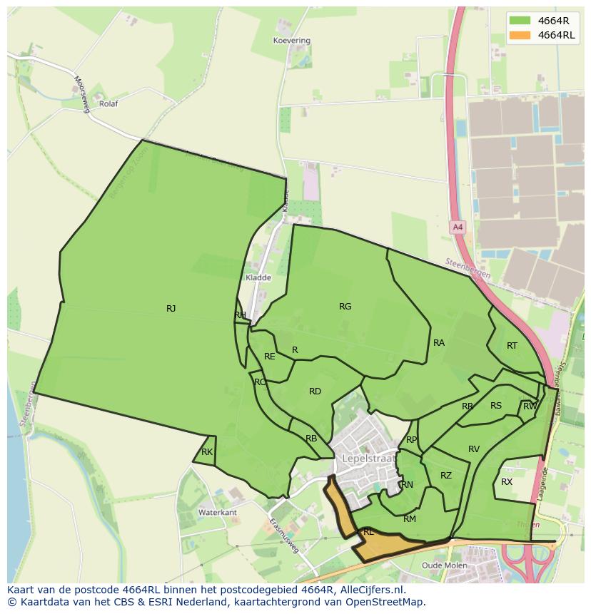 Afbeelding van het postcodegebied 4664 RL op de kaart.