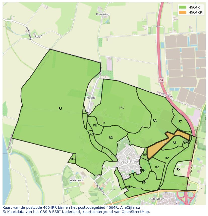 Afbeelding van het postcodegebied 4664 RR op de kaart.