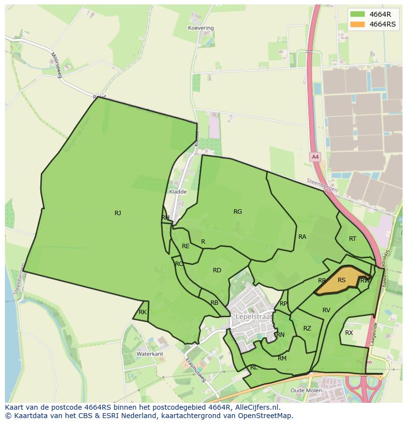 Afbeelding van het postcodegebied 4664 RS op de kaart.
