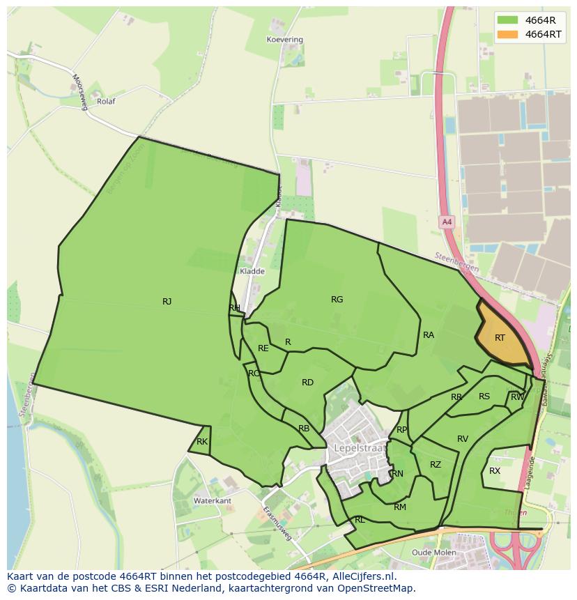 Afbeelding van het postcodegebied 4664 RT op de kaart.