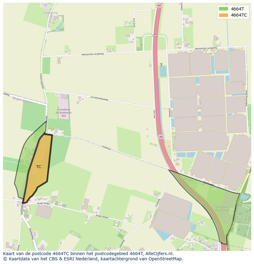 Afbeelding van het postcodegebied 4664 TC op de kaart.