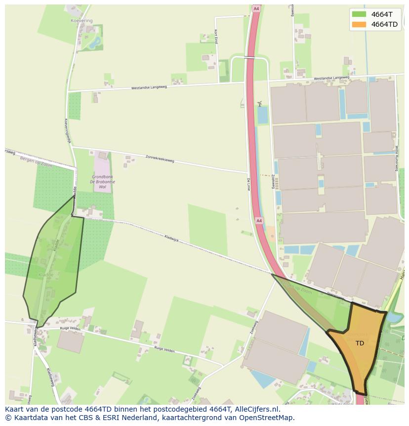 Afbeelding van het postcodegebied 4664 TD op de kaart.