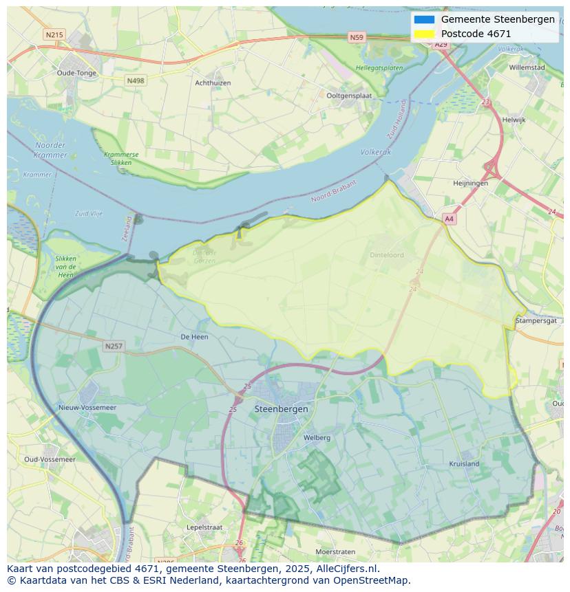 Afbeelding van het postcodegebied 4671 op de kaart.