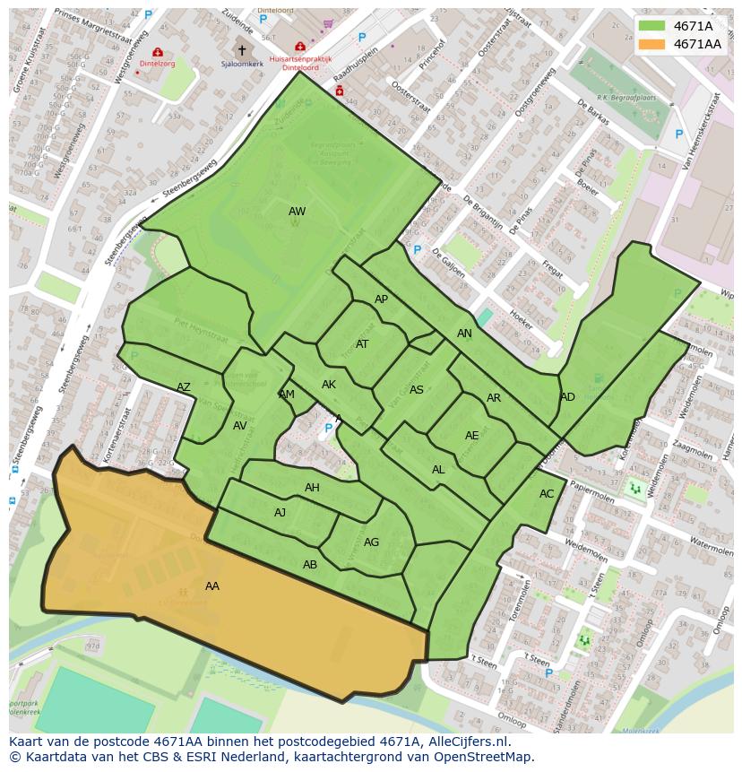 Afbeelding van het postcodegebied 4671 AA op de kaart.
