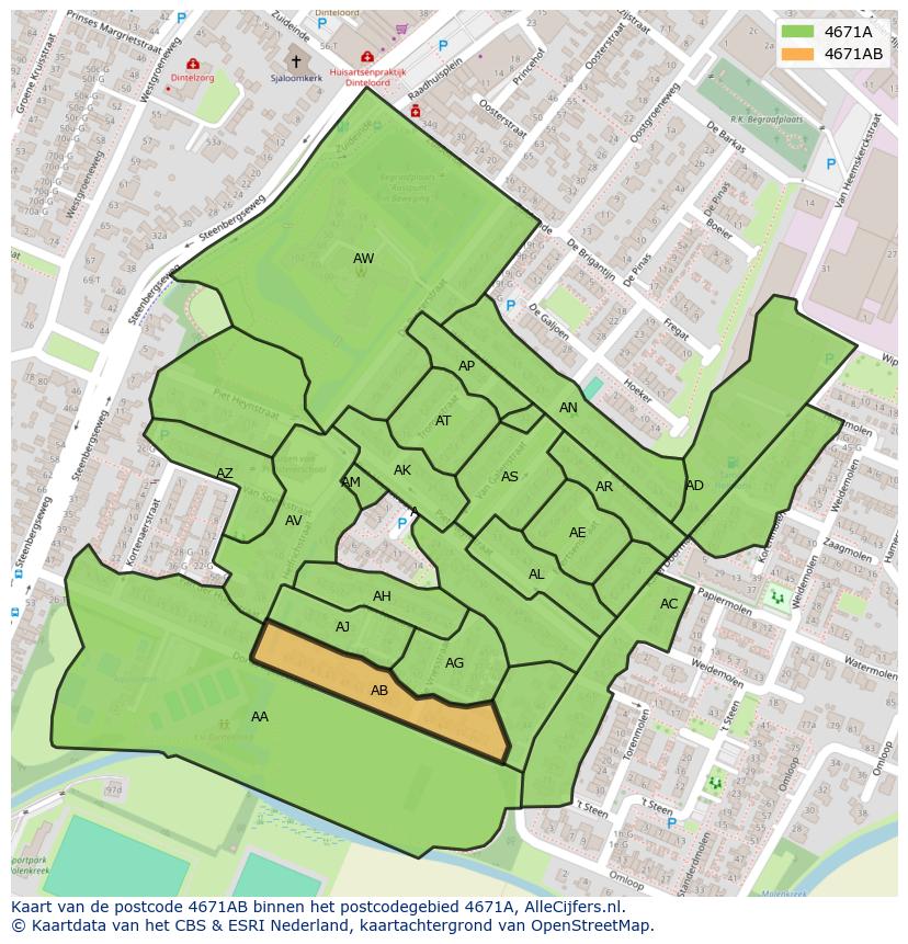 Afbeelding van het postcodegebied 4671 AB op de kaart.