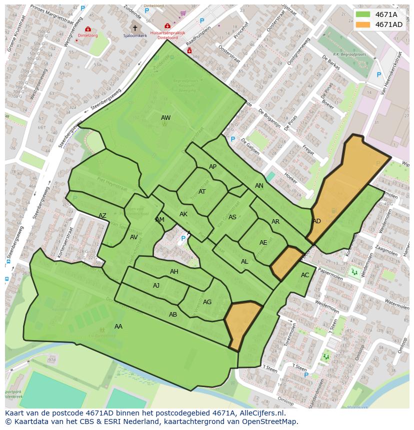 Afbeelding van het postcodegebied 4671 AD op de kaart.