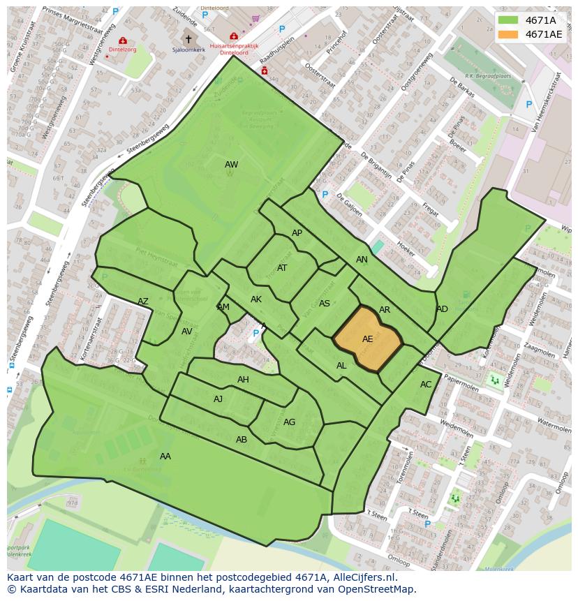 Afbeelding van het postcodegebied 4671 AE op de kaart.
