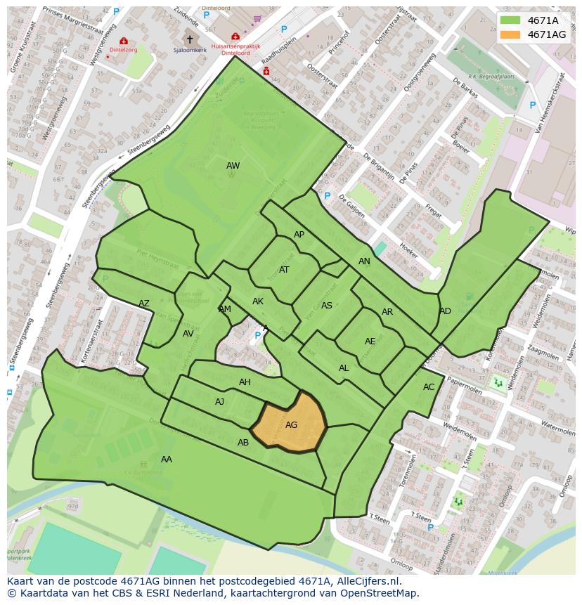 Afbeelding van het postcodegebied 4671 AG op de kaart.