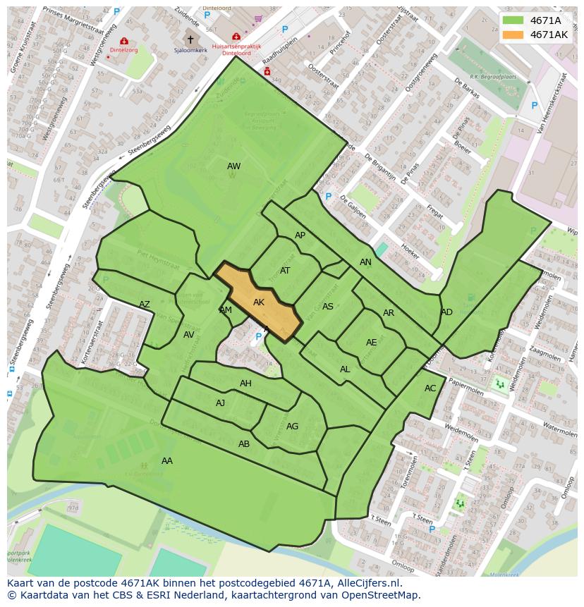 Afbeelding van het postcodegebied 4671 AK op de kaart.
