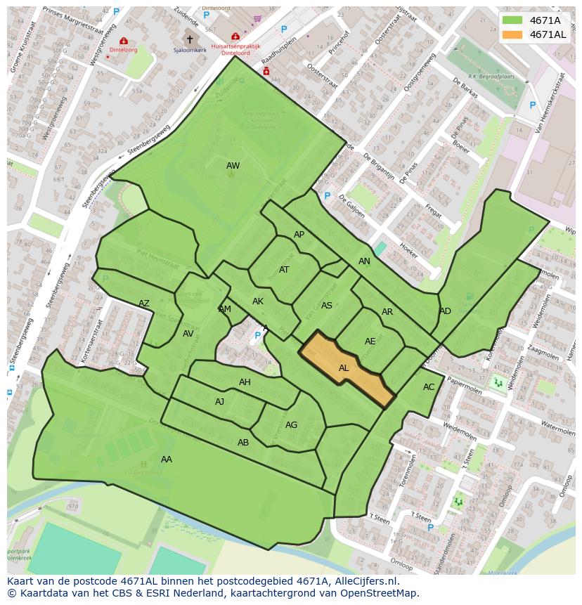 Afbeelding van het postcodegebied 4671 AL op de kaart.