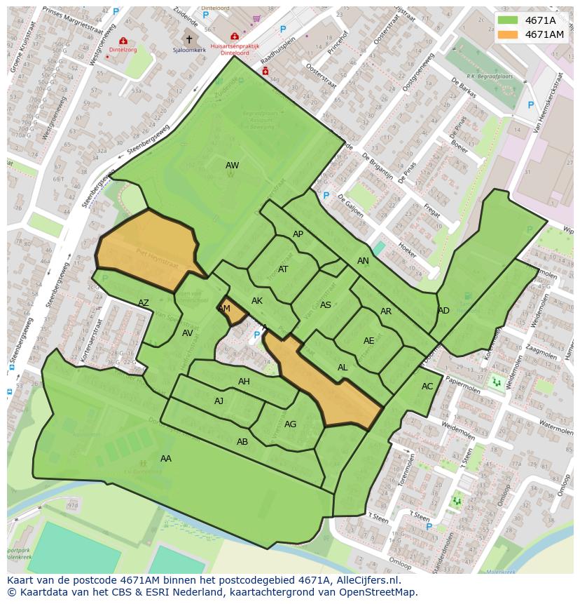 Afbeelding van het postcodegebied 4671 AM op de kaart.