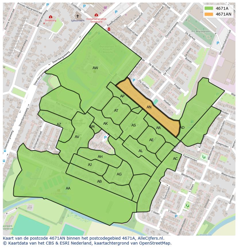 Afbeelding van het postcodegebied 4671 AN op de kaart.