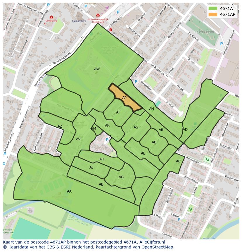 Afbeelding van het postcodegebied 4671 AP op de kaart.