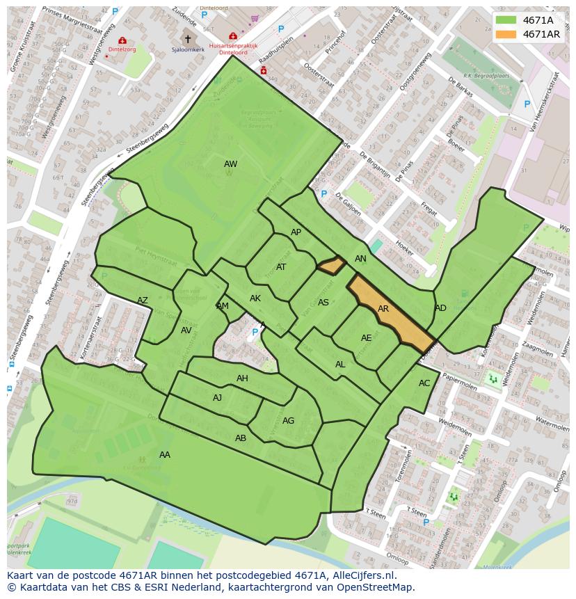 Afbeelding van het postcodegebied 4671 AR op de kaart.