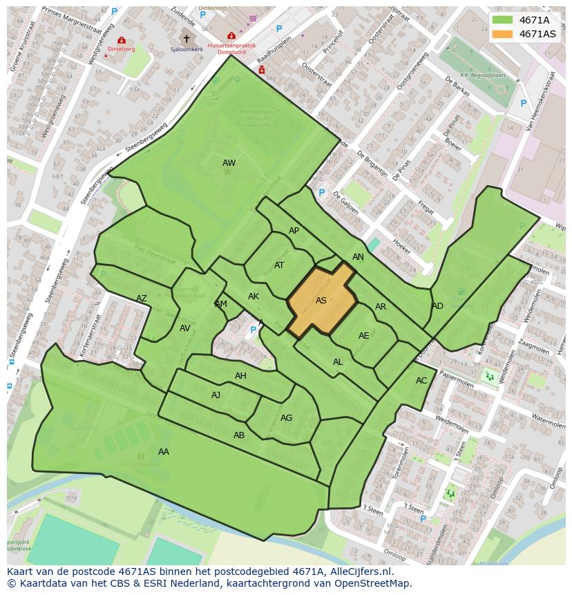 Afbeelding van het postcodegebied 4671 AS op de kaart.