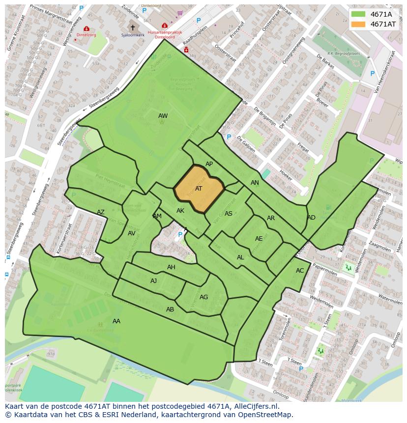 Afbeelding van het postcodegebied 4671 AT op de kaart.