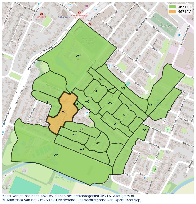 Afbeelding van het postcodegebied 4671 AV op de kaart.