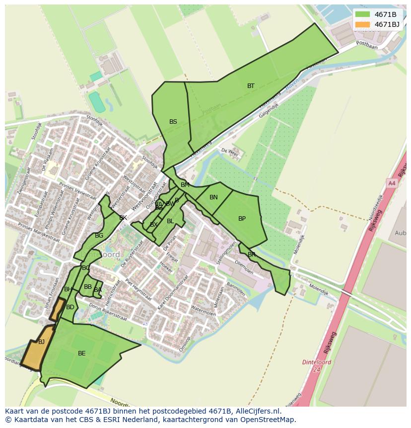 Afbeelding van het postcodegebied 4671 BJ op de kaart.