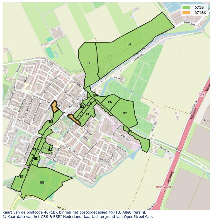 Afbeelding van het postcodegebied 4671 BK op de kaart.