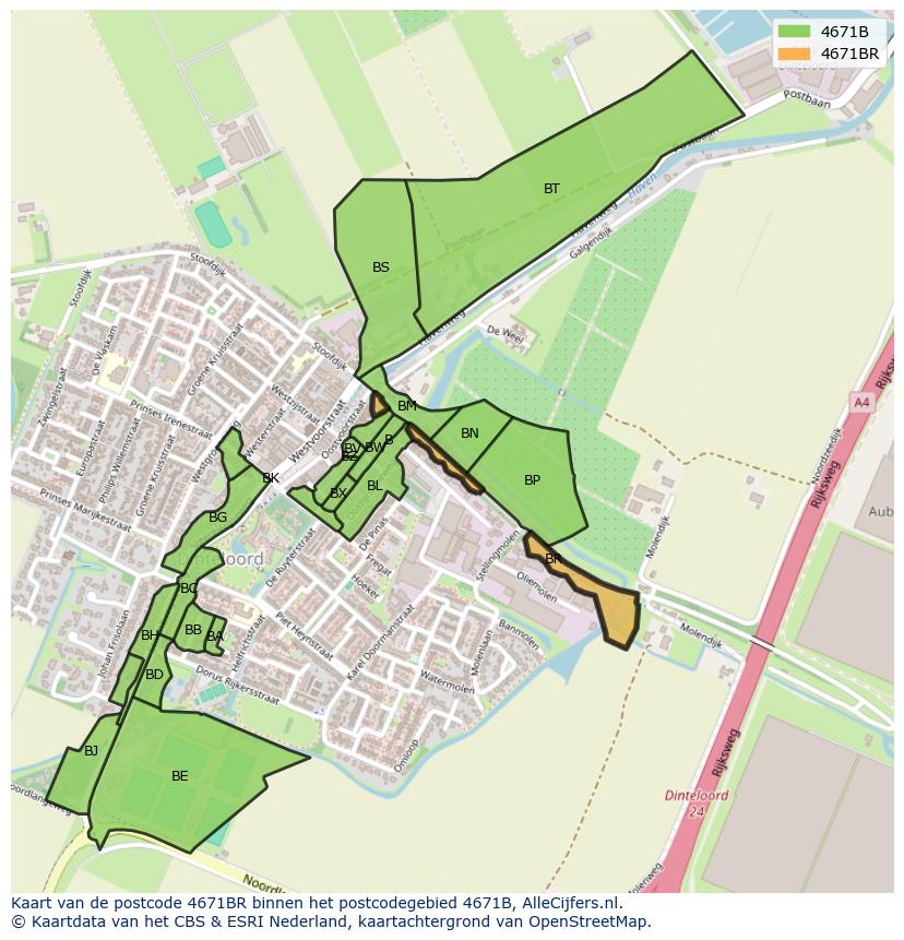 Afbeelding van het postcodegebied 4671 BR op de kaart.