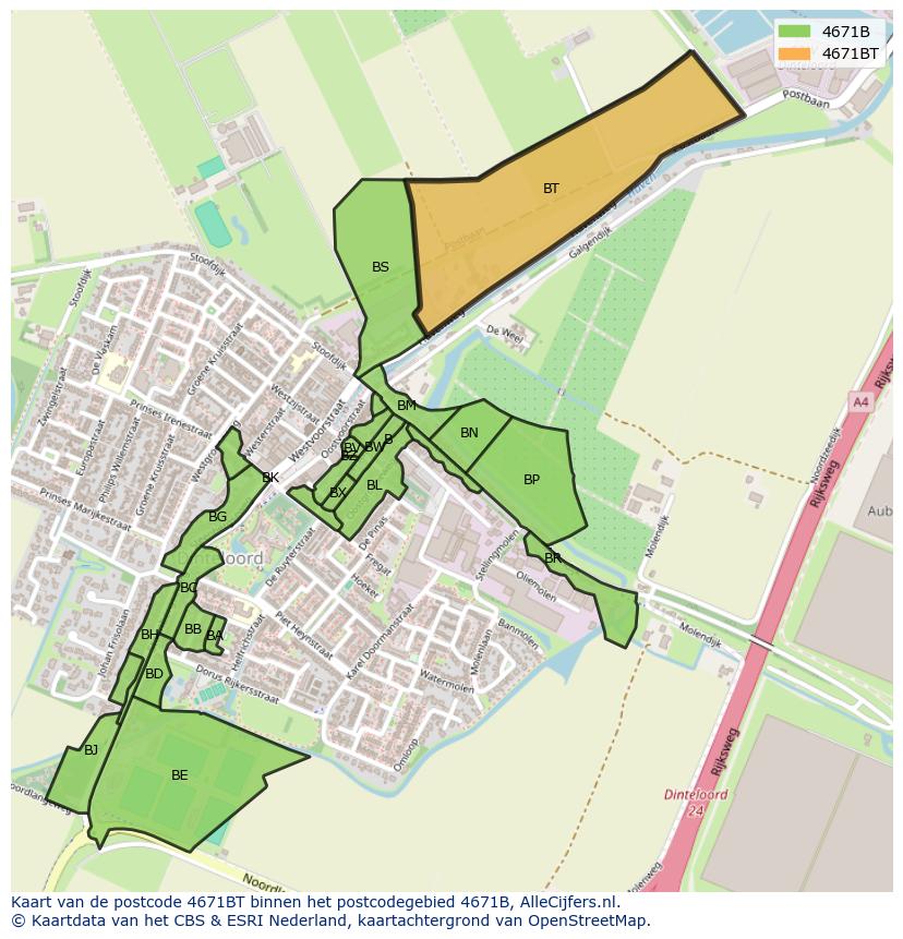 Afbeelding van het postcodegebied 4671 BT op de kaart.