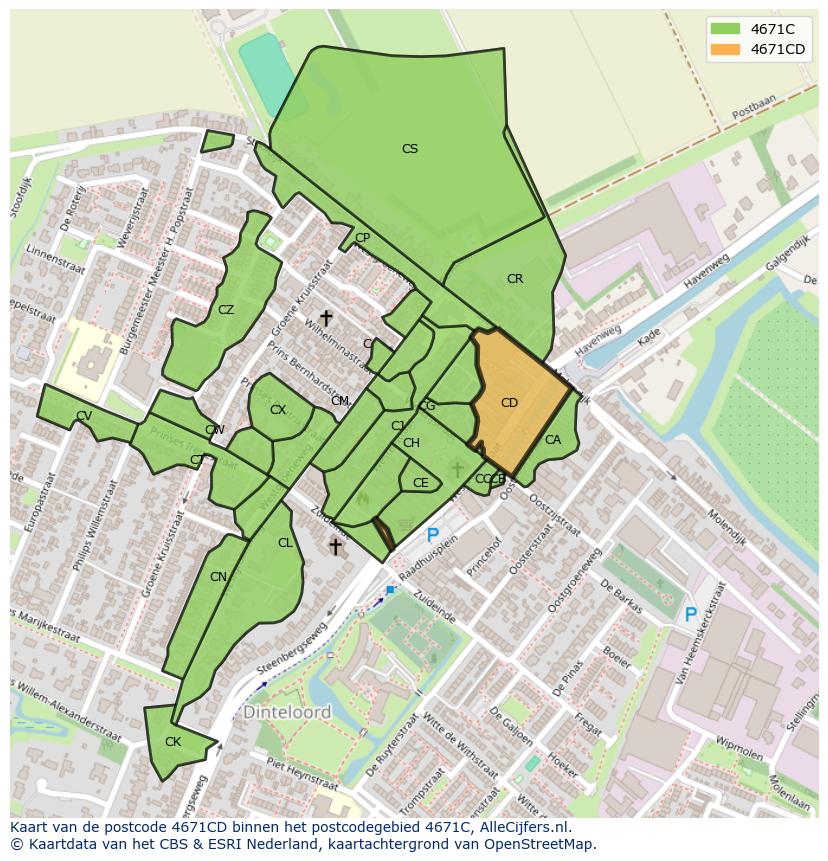Afbeelding van het postcodegebied 4671 CD op de kaart.
