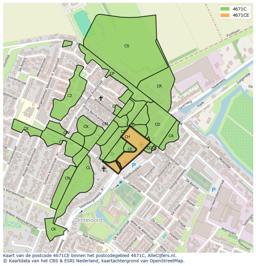 Afbeelding van het postcodegebied 4671 CE op de kaart.