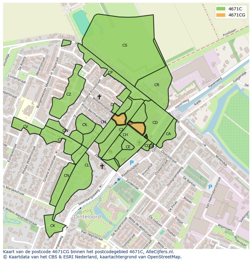 Afbeelding van het postcodegebied 4671 CG op de kaart.
